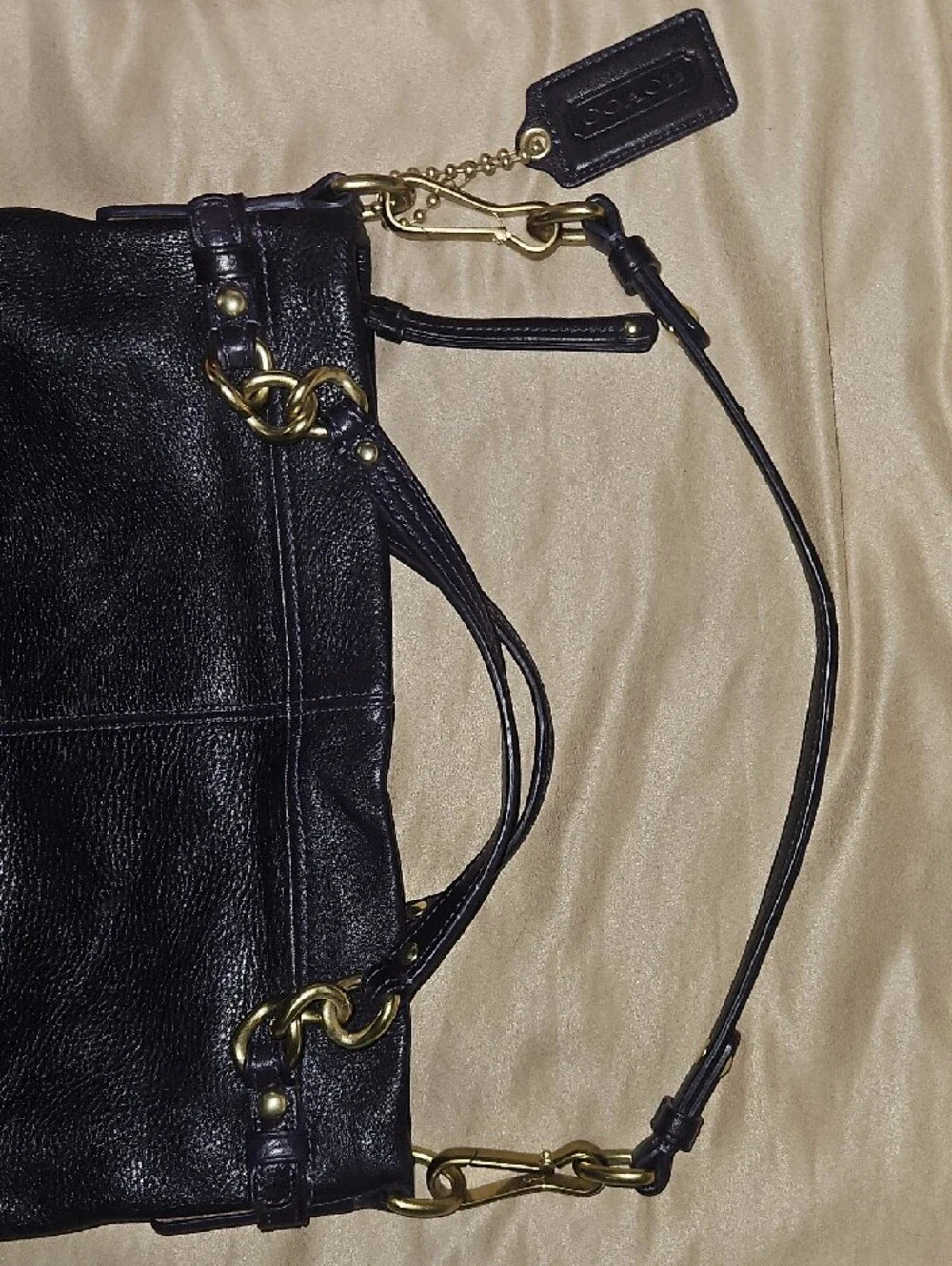Coach Purple Leather Shoulder Bag with Gold-Tone Hardware
